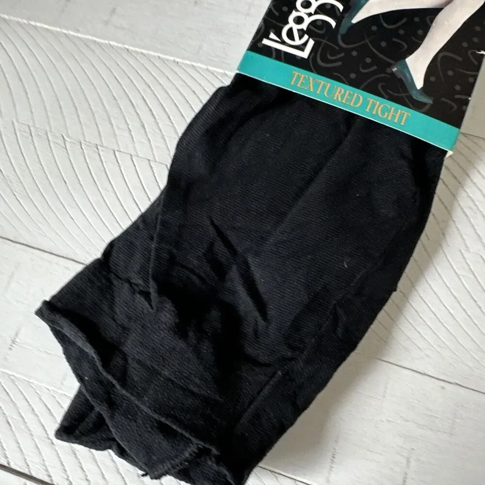 Hanes L'eggs‎ Wear Hosiery Textured Tights Pantyhose Black Size B Vintage Unused